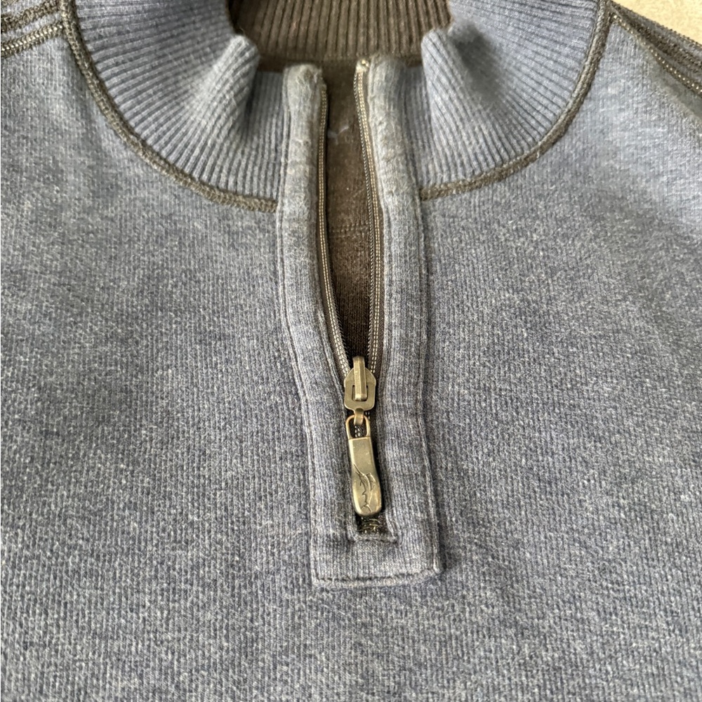 Tommy Bahama Men's Bayview Reversible Blue / Charcoal Gray 1/4 Zip Sweater